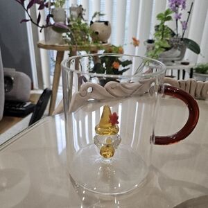 Clear Glass Mug with Gnome Holding A Pumpkin